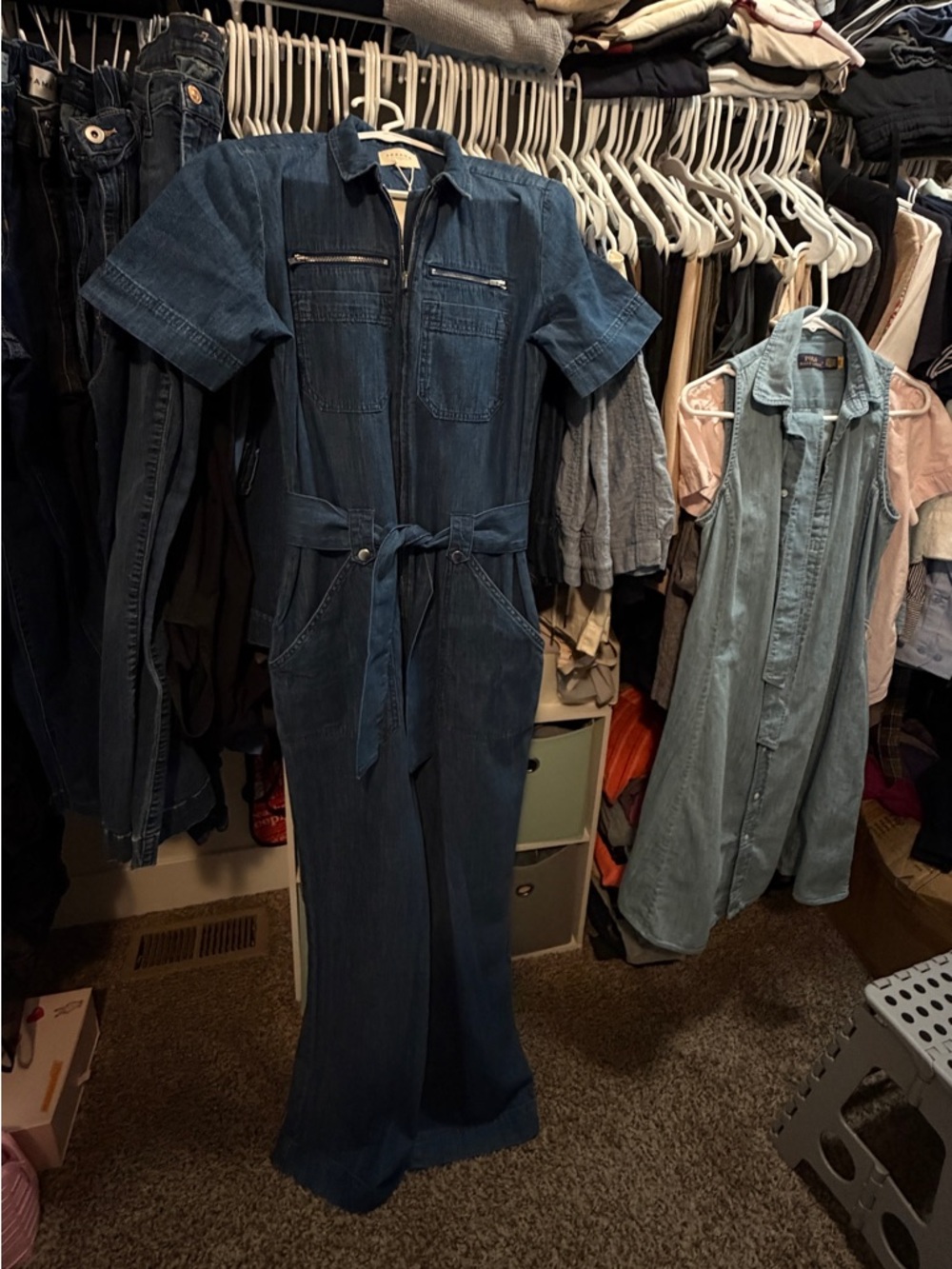 Sézane NWT Denim Jumpsuit with Tie Waist - Medium Blue - Size 40